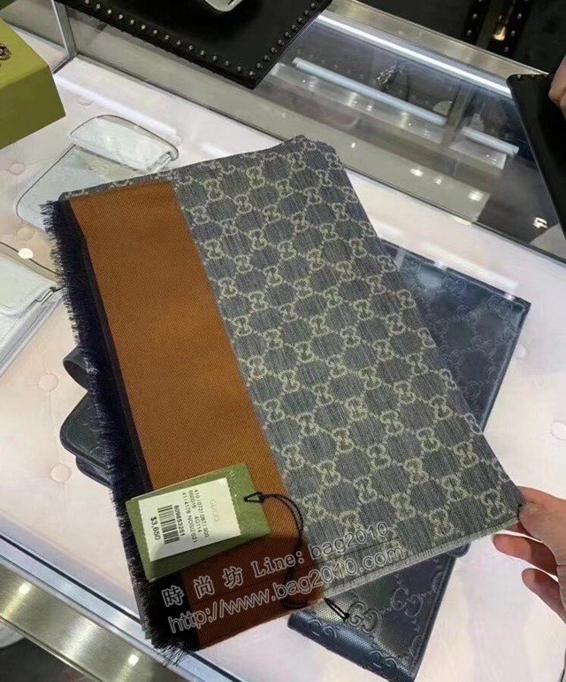 Gucci羊毛真絲雙面提花圍巾 古奇丹寧牛仔面料圍巾披肩  mmj1602